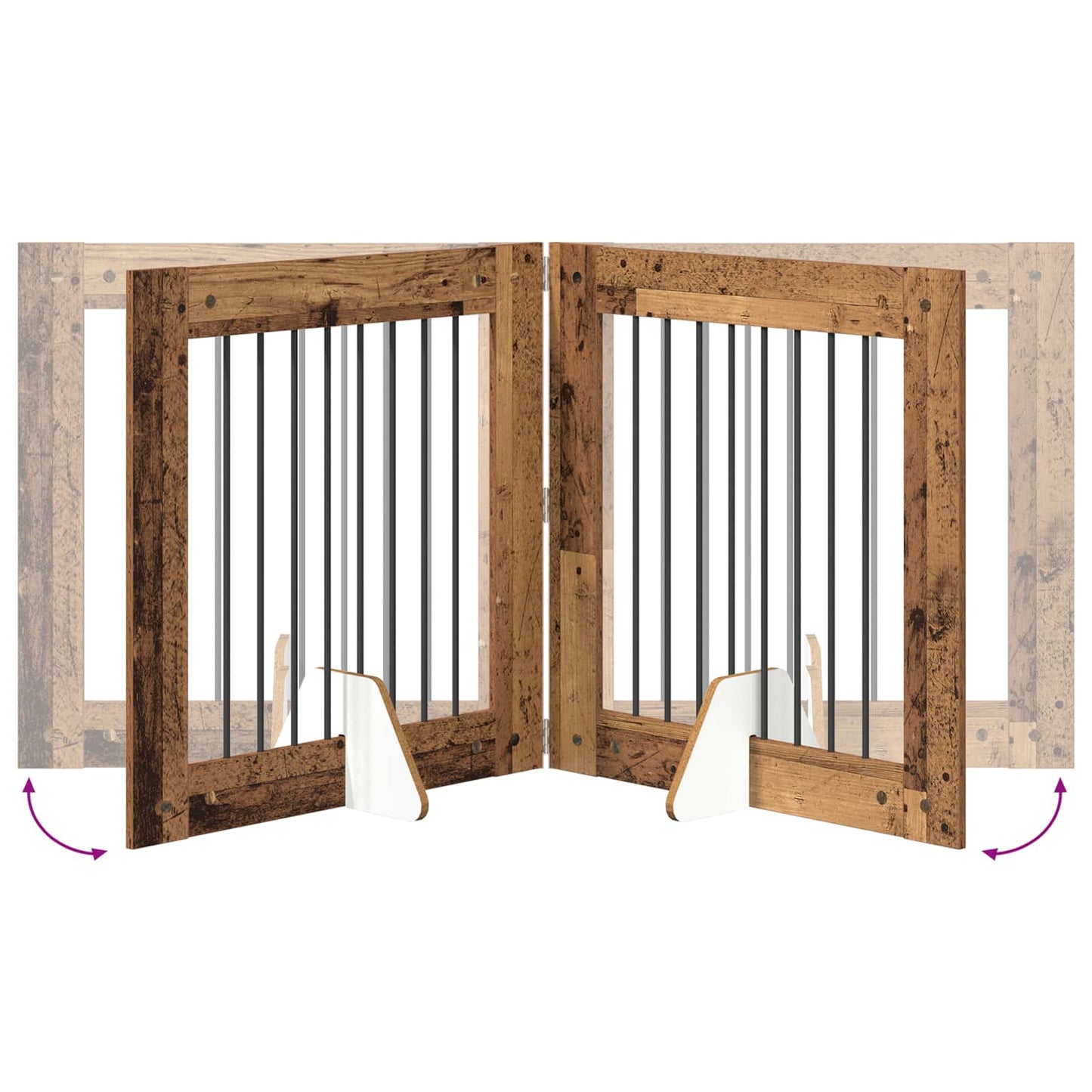 Foldbar hundegitter med stativer 4 pcs Gammelt tre 321 cm