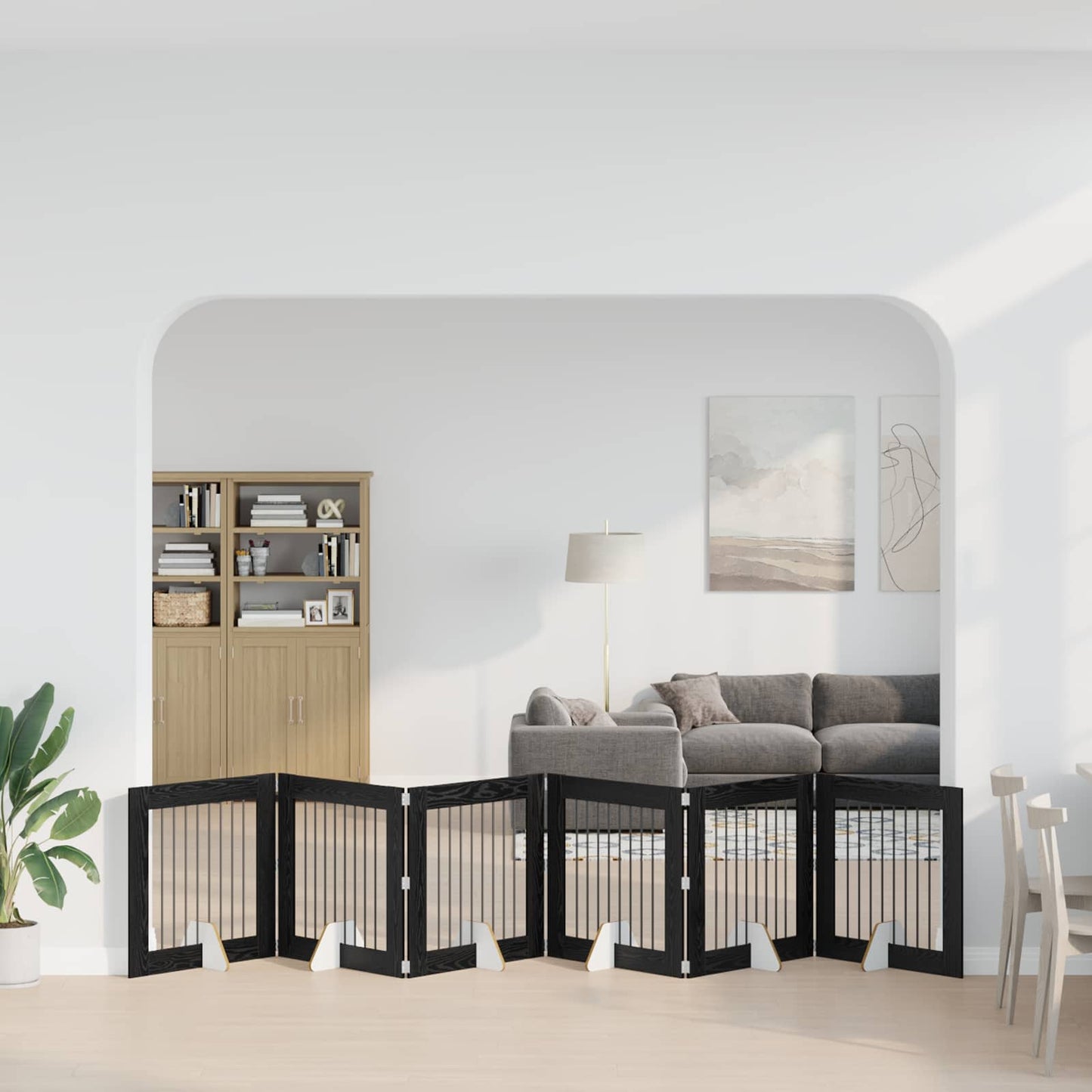 Foldbar hundegitter med stativer 6 pcs Svart eik 482 cm