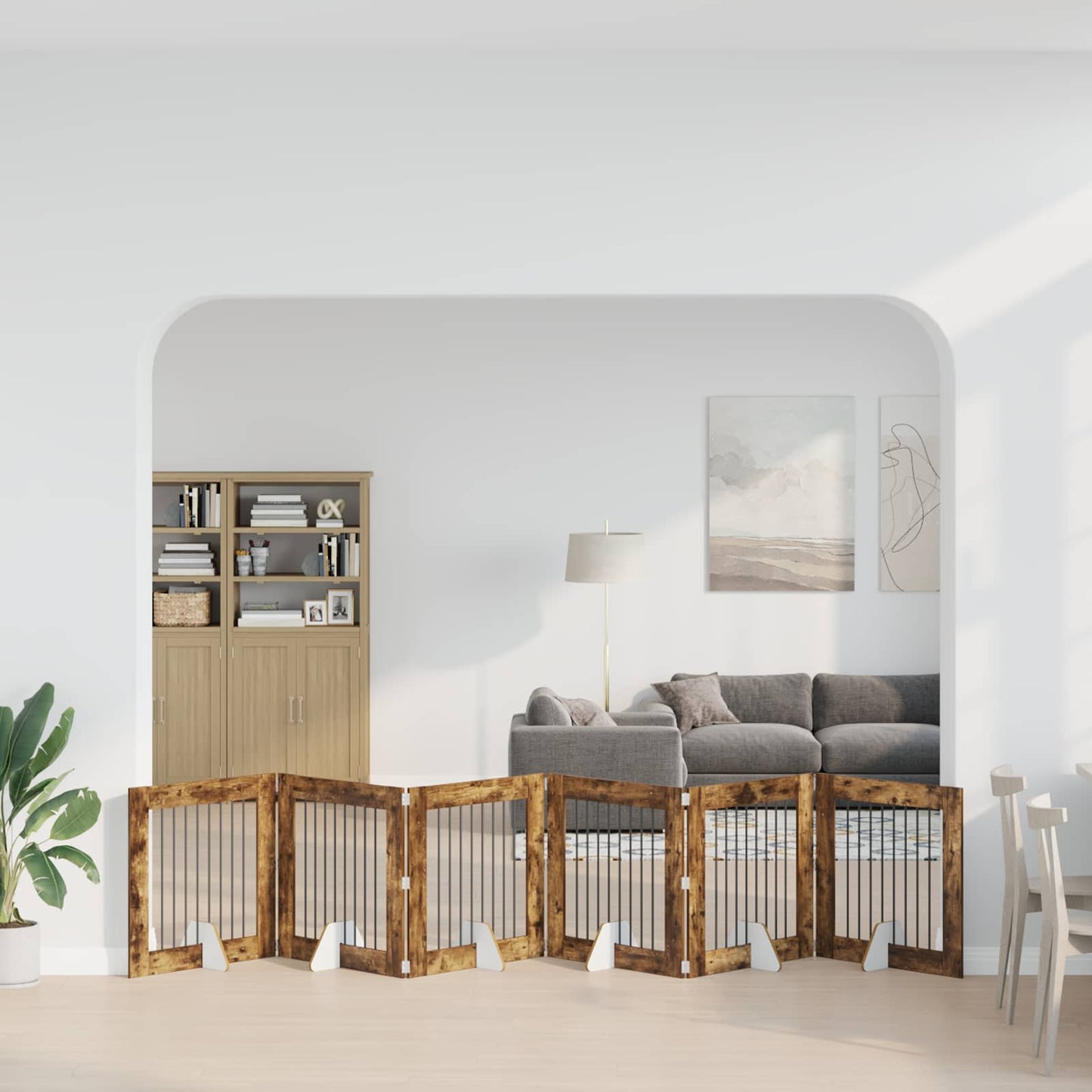 Foldbar hundegitter med stativer 6 pcs Røkt Eik 482 cm