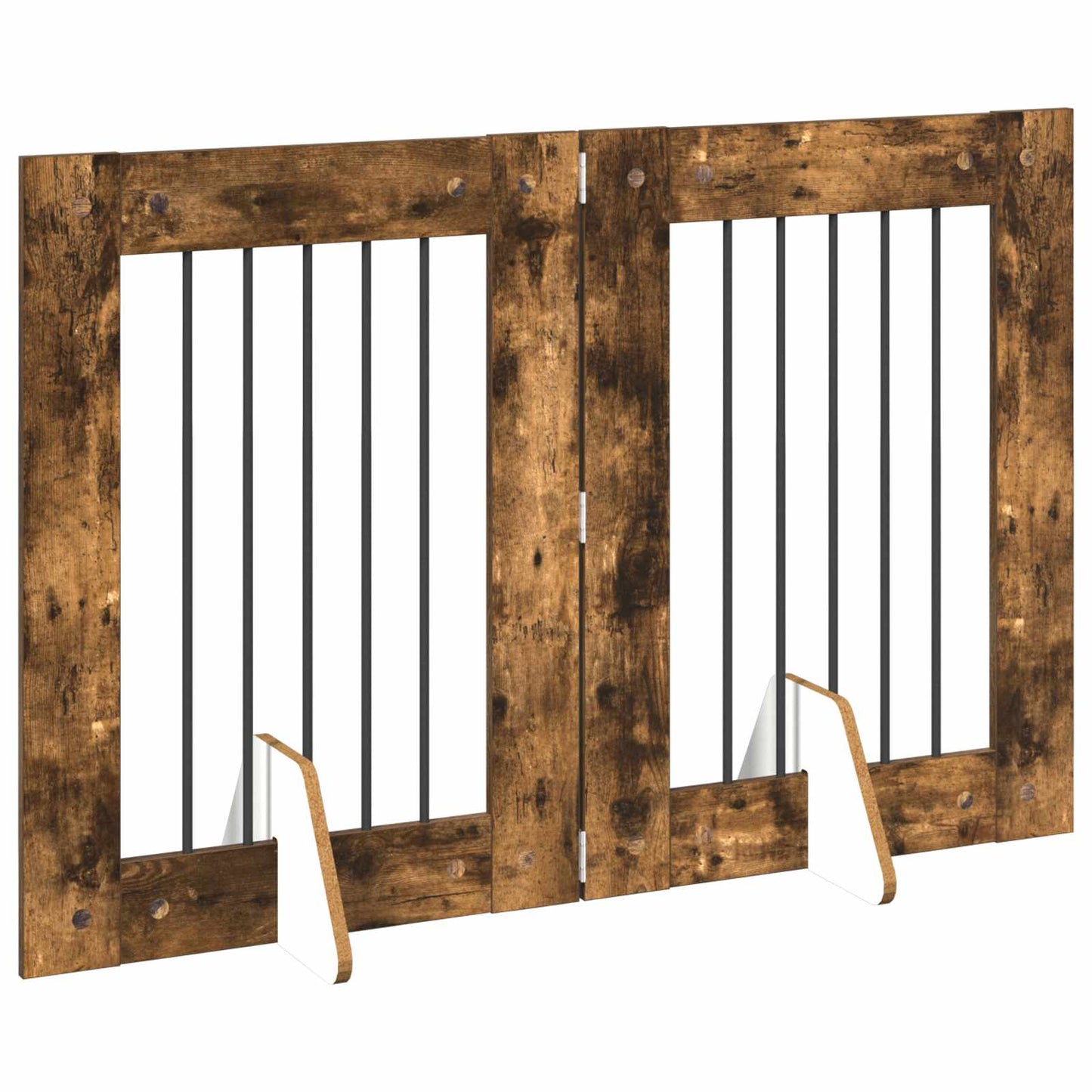 Foldbar hundegitter med stativer 2 pcs Røkt Eik 120,5 cm
