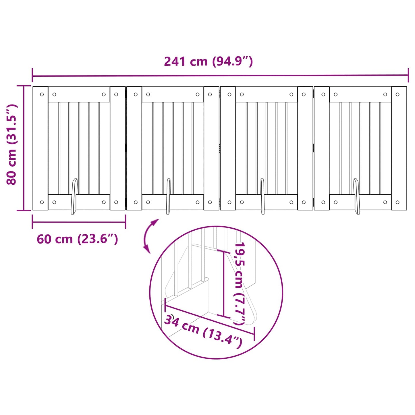 Hundegate med stender 4 pcs Sonoma eik 60 x 80 cm