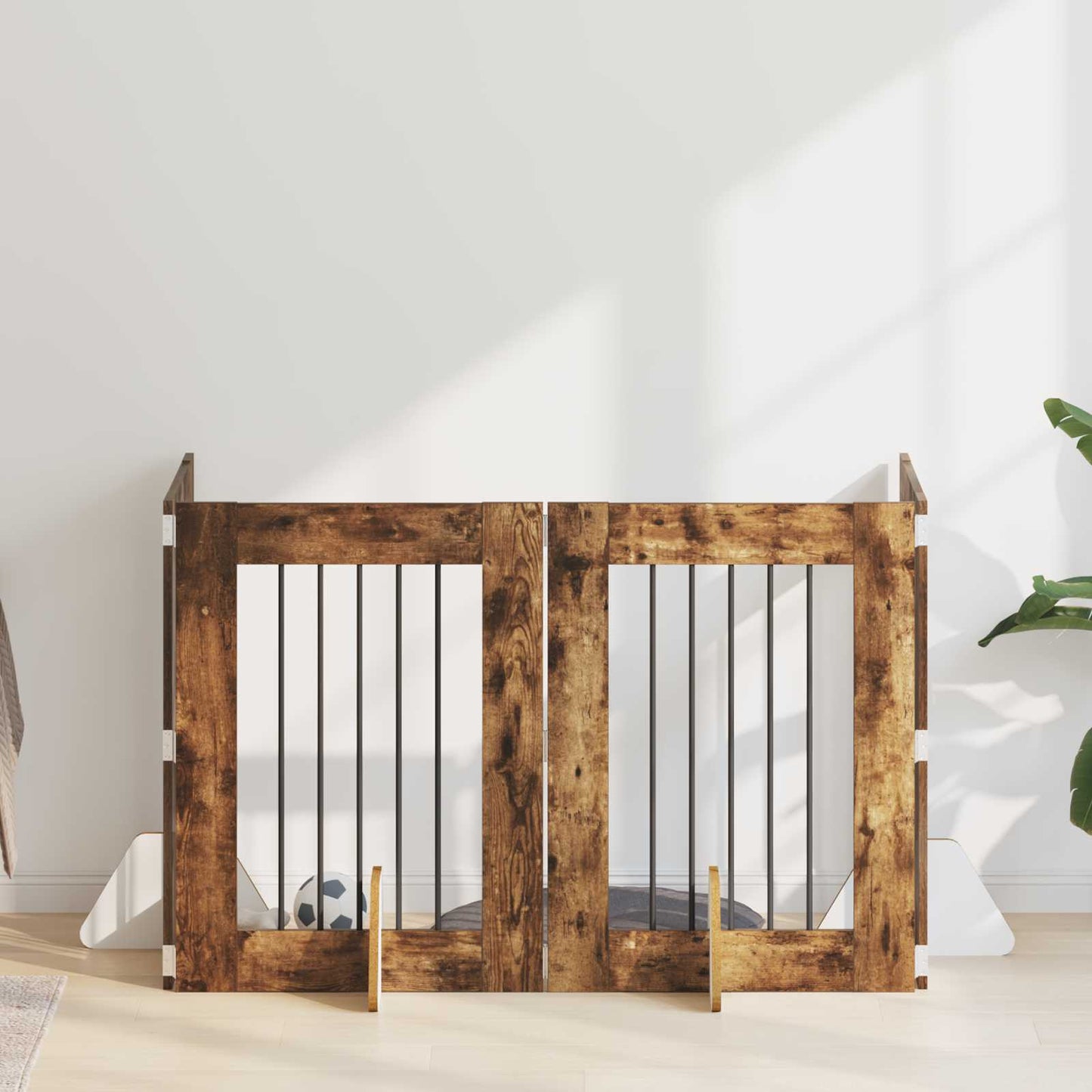 Foldbar hundegitter med stativer 4 pcs Røkt Eik 241 cm