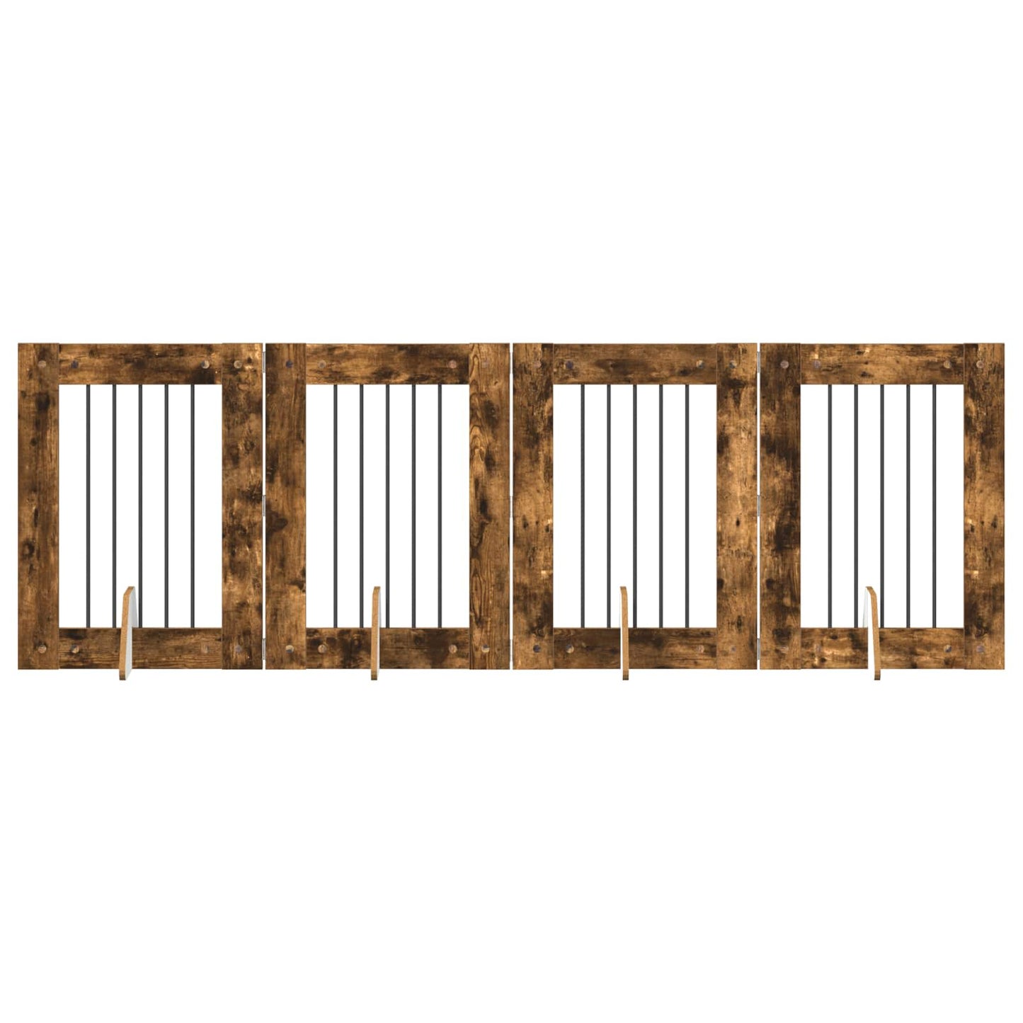 Foldbar hundegitter med stativer 4 pcs Røkt Eik 241 cm