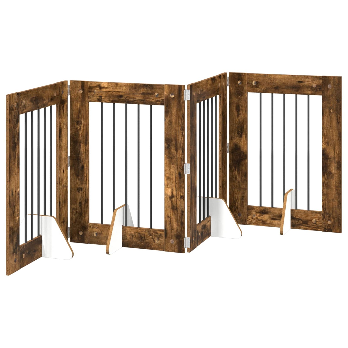 Foldbar hundegitter med stativer 4 pcs Røkt Eik 241 cm