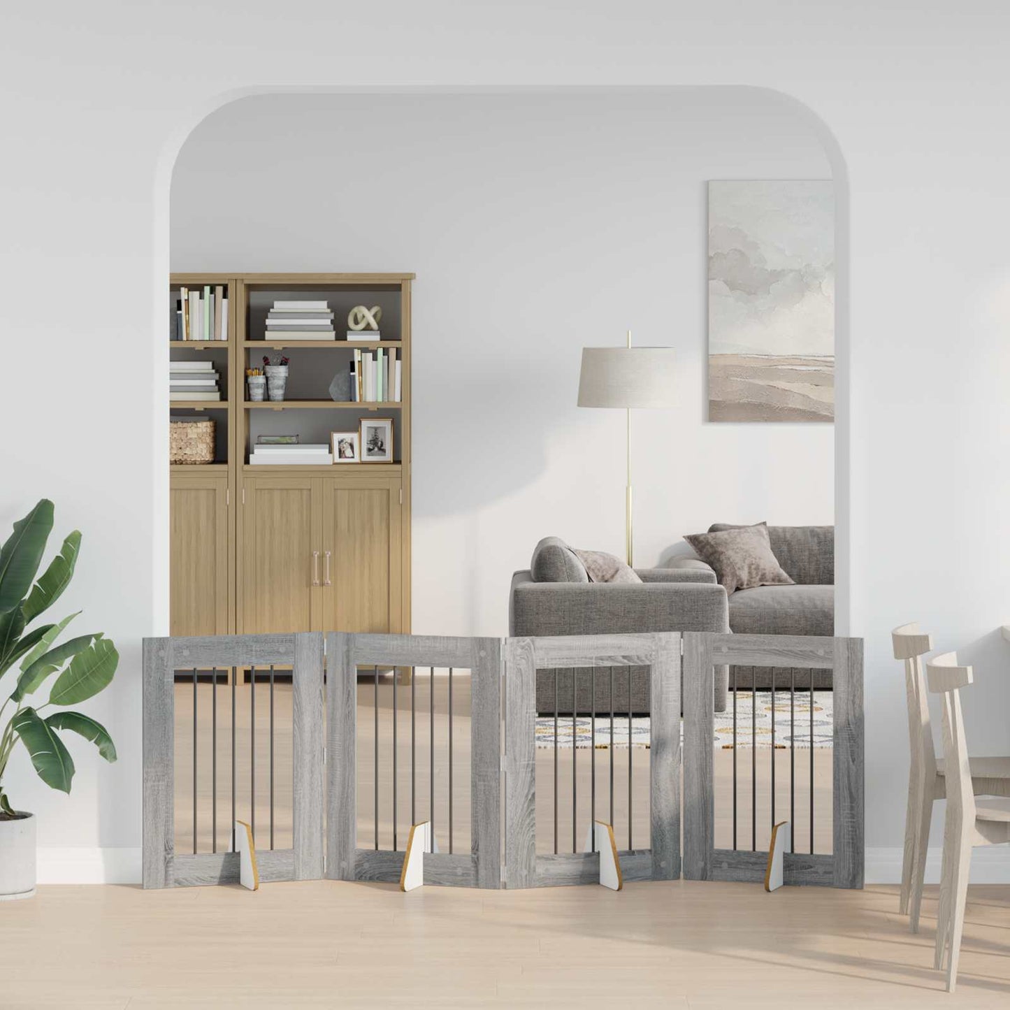 Foldbar hundegitter med stativer 4 pcs Grå sonoma 241 cm