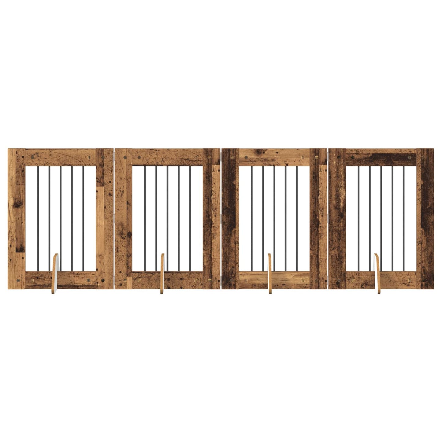 Foldbar hundegitter med stativer 4 pcs Gammelt tre 241 cm
