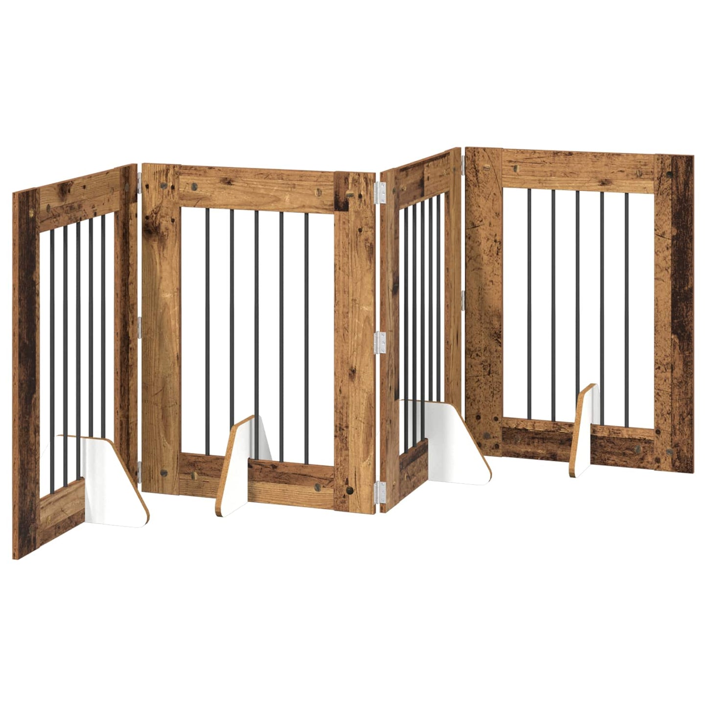 Foldbar hundegitter med stativer 4 pcs Gammelt tre 241 cm