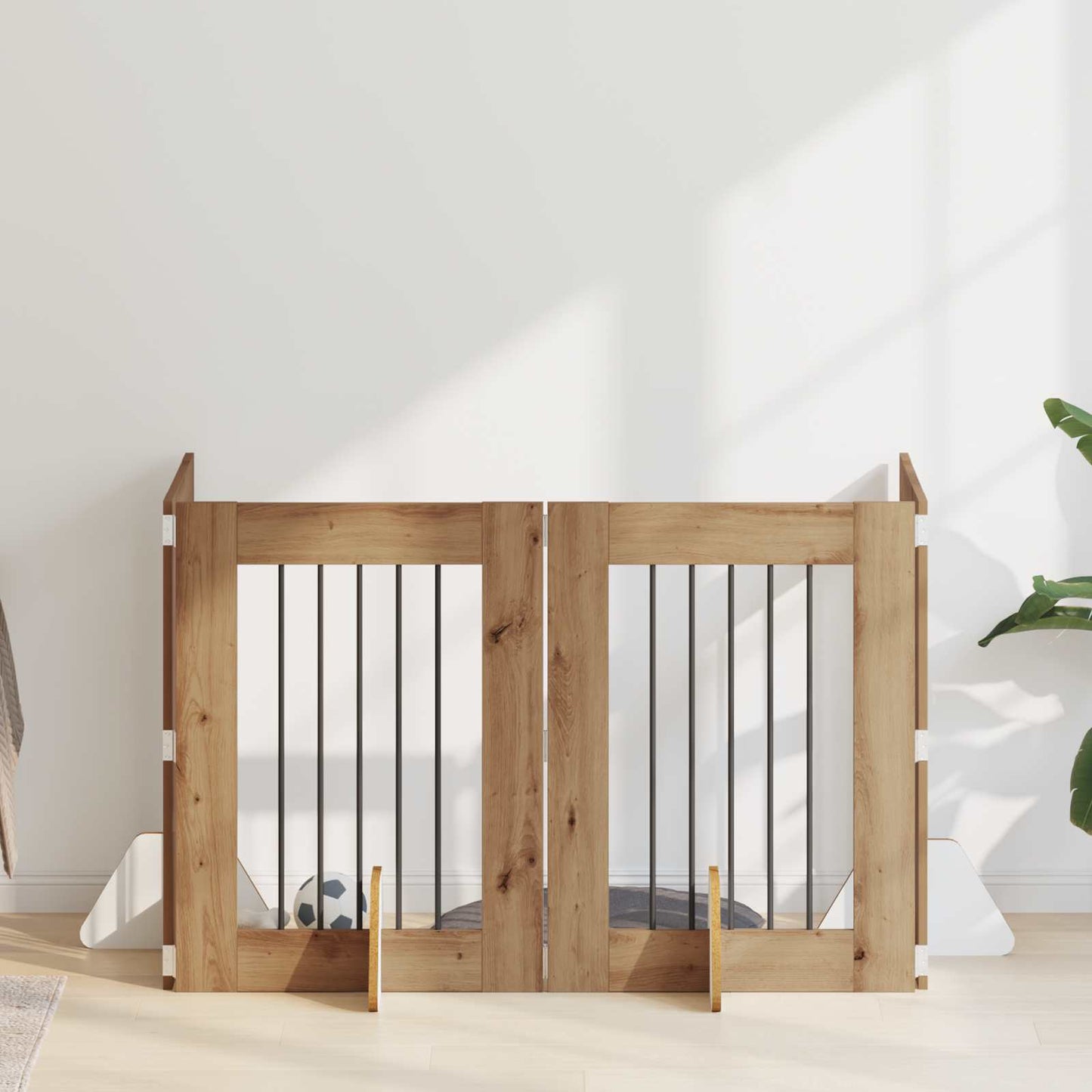 Foldbar hundegitter med stativer 4 pcs Artisan eik 241 cm