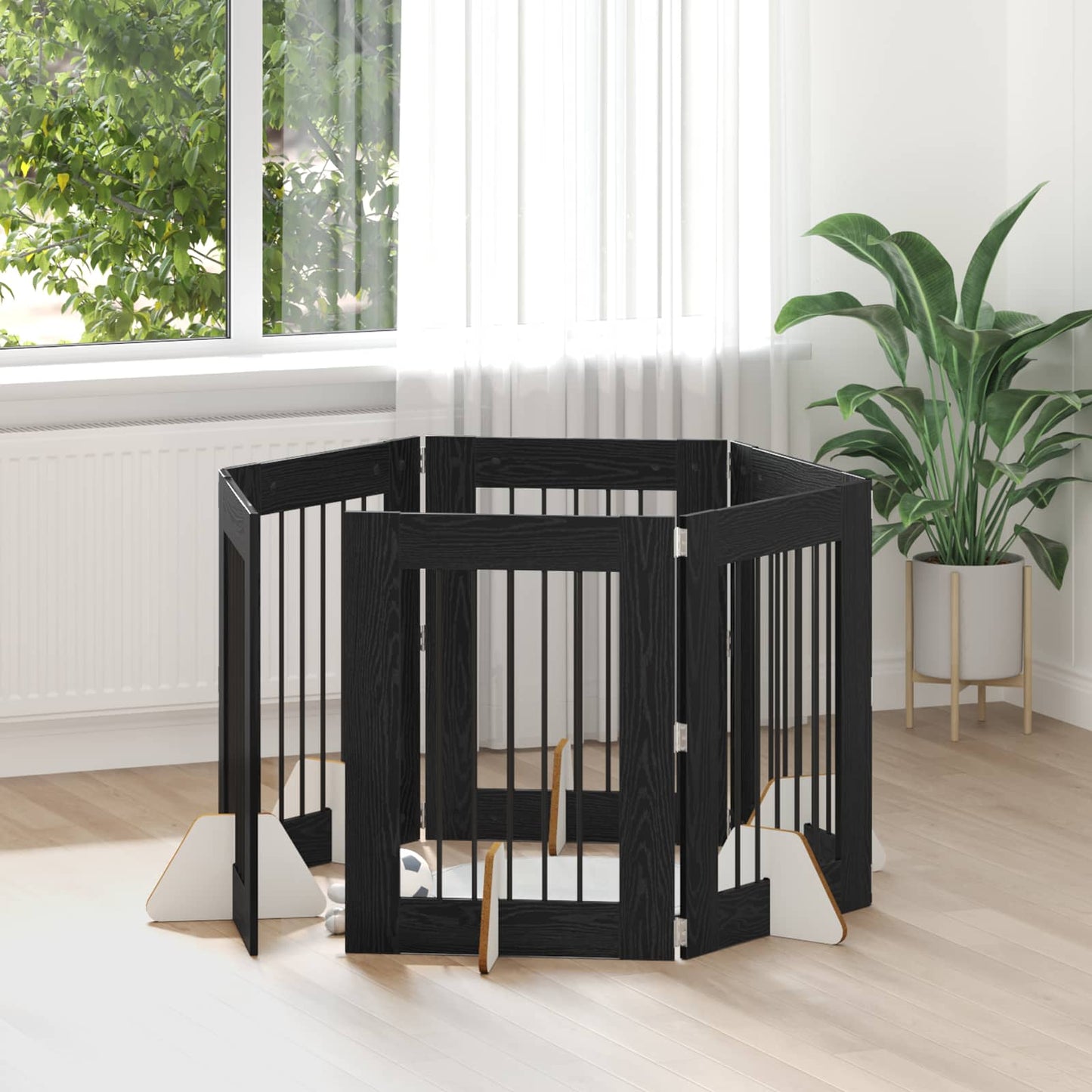 Foldbar hundegitter med stativer 6 pcs Svart eik 362 cm