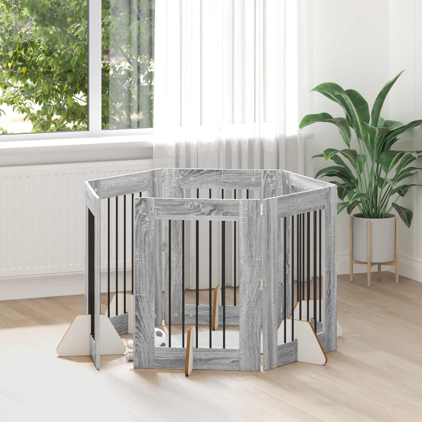 Foldbar hundegitter med stativer 6 pcs Grå sonoma 362 cm