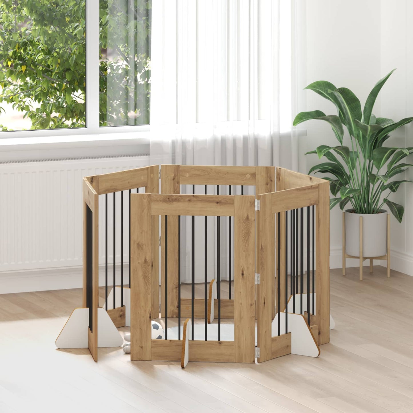 Foldbar hundegitter med stativer 6 pcs Artisan eik 362 cm