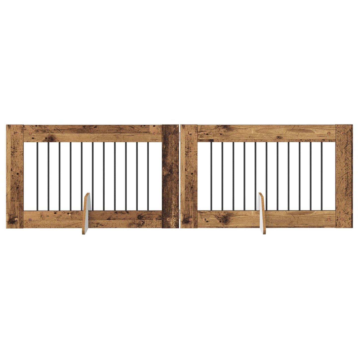 Foldbar hundegitter med stativer 2 pcs Gammelt tre 200,5 cm