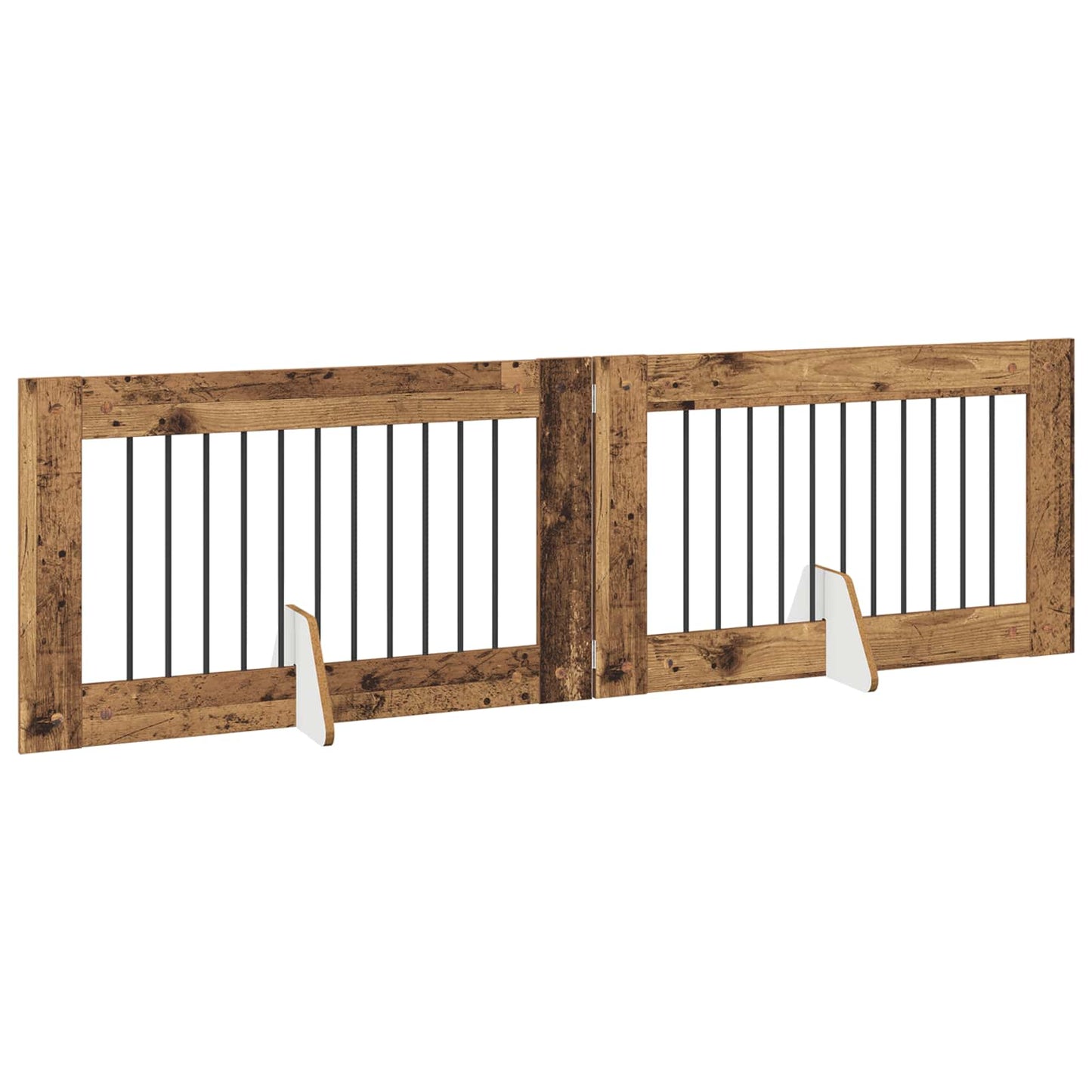 Foldbar hundegitter med stativer 2 pcs Gammelt tre 200,5 cm