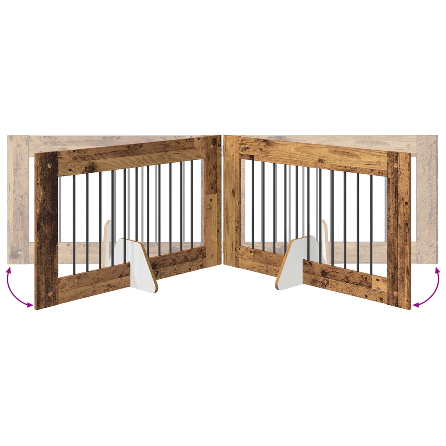 Foldbar hundegitter med stativer 2 pcs Gammelt tre 200,5 cm