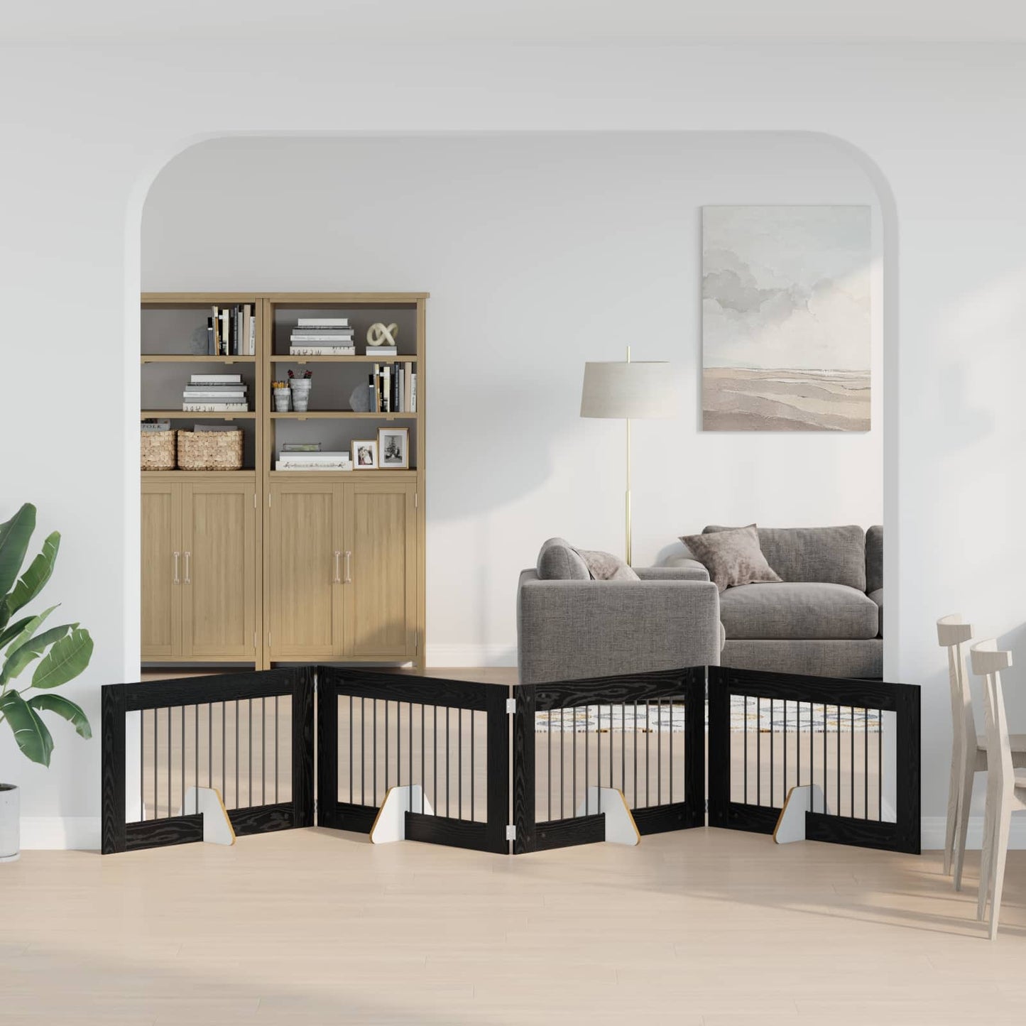 Foldbar hundegitter med stativer 4 pcs Svart eik 401 cm