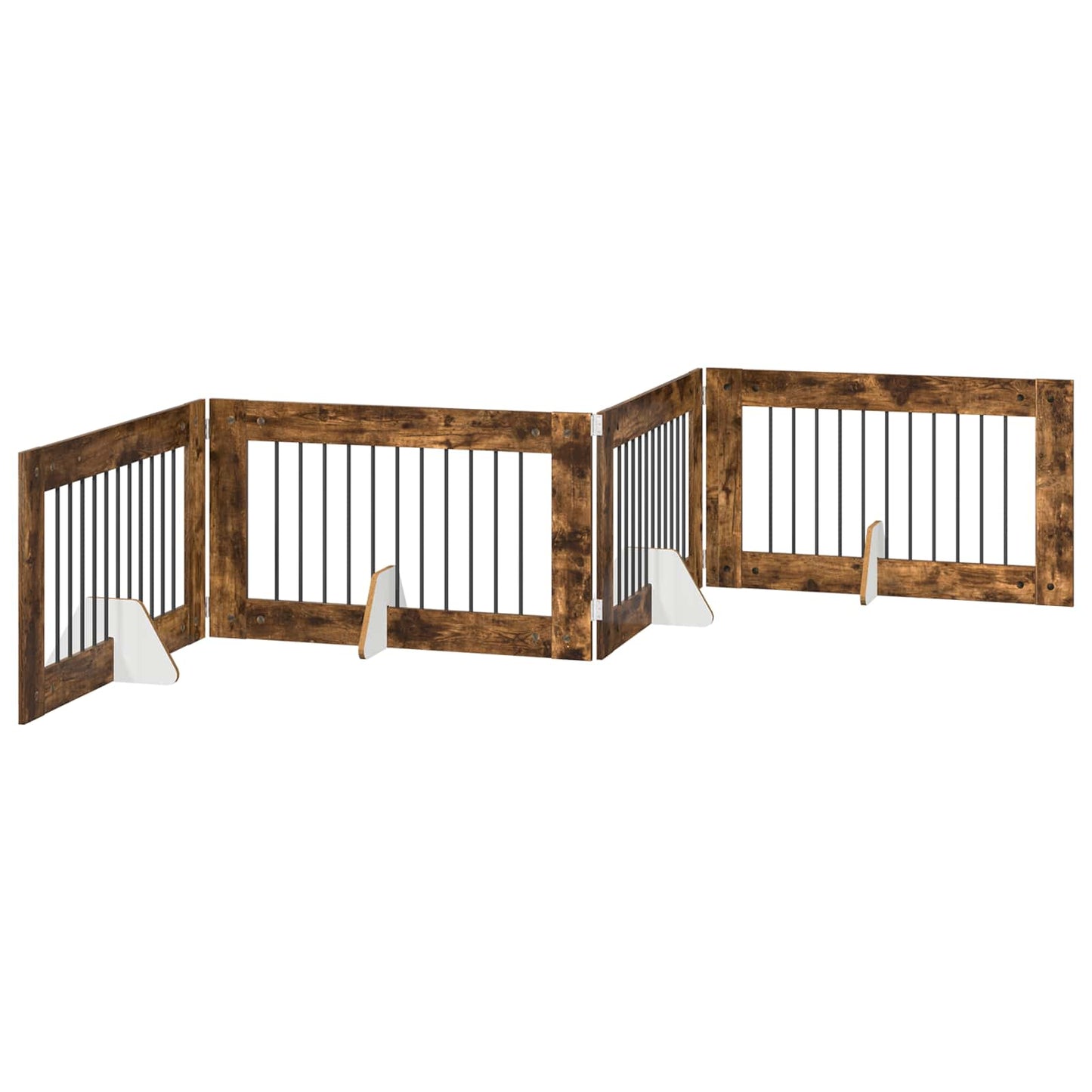 Foldbar hundegitter med stativer 4 pcs Røkt Eik 401 cm