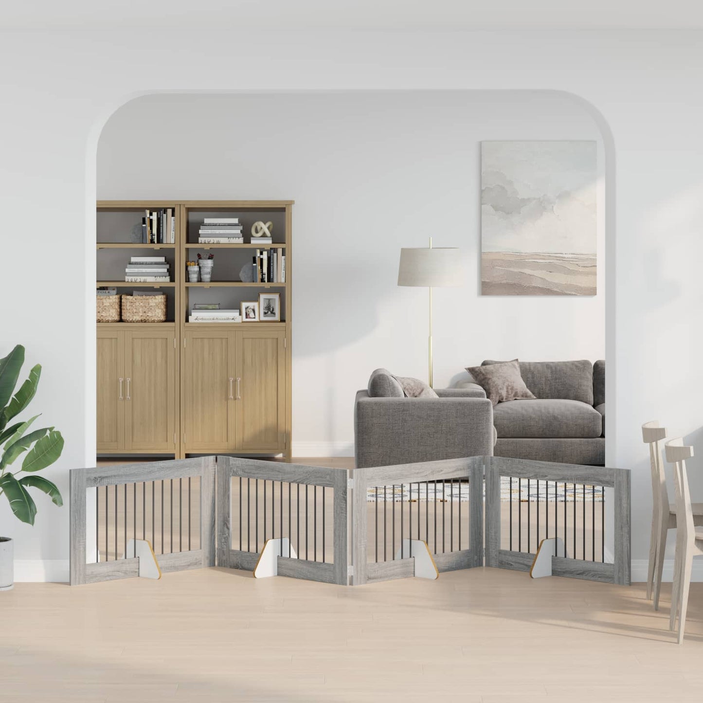 Foldbar hundegitter med stativer 4 stk. Grå Sonoma 401 cm