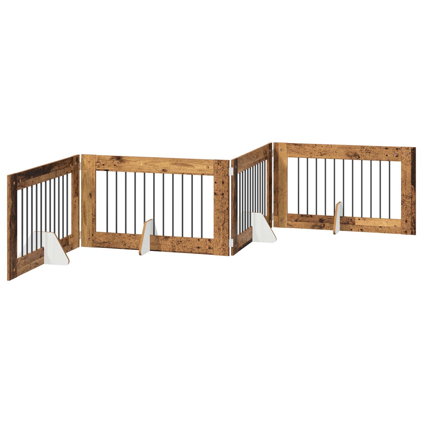 Foldbar hundegitter med stativer 4 pcs Gammelt tre 401 cm