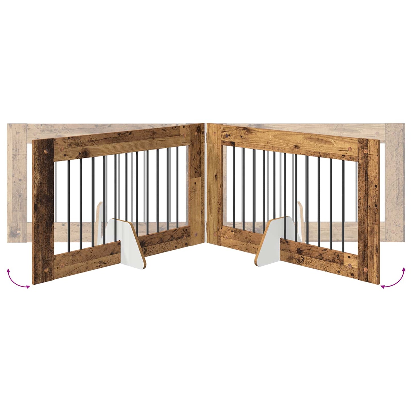 Foldbar hundegitter med stativer 4 pcs Gammelt tre 401 cm
