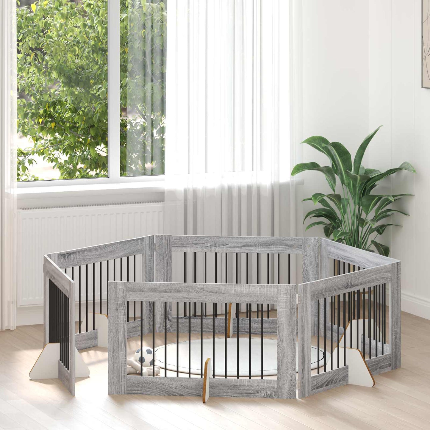 Foldbar hundegitter med stativer 6 pcs Grå sonoma 602 cm