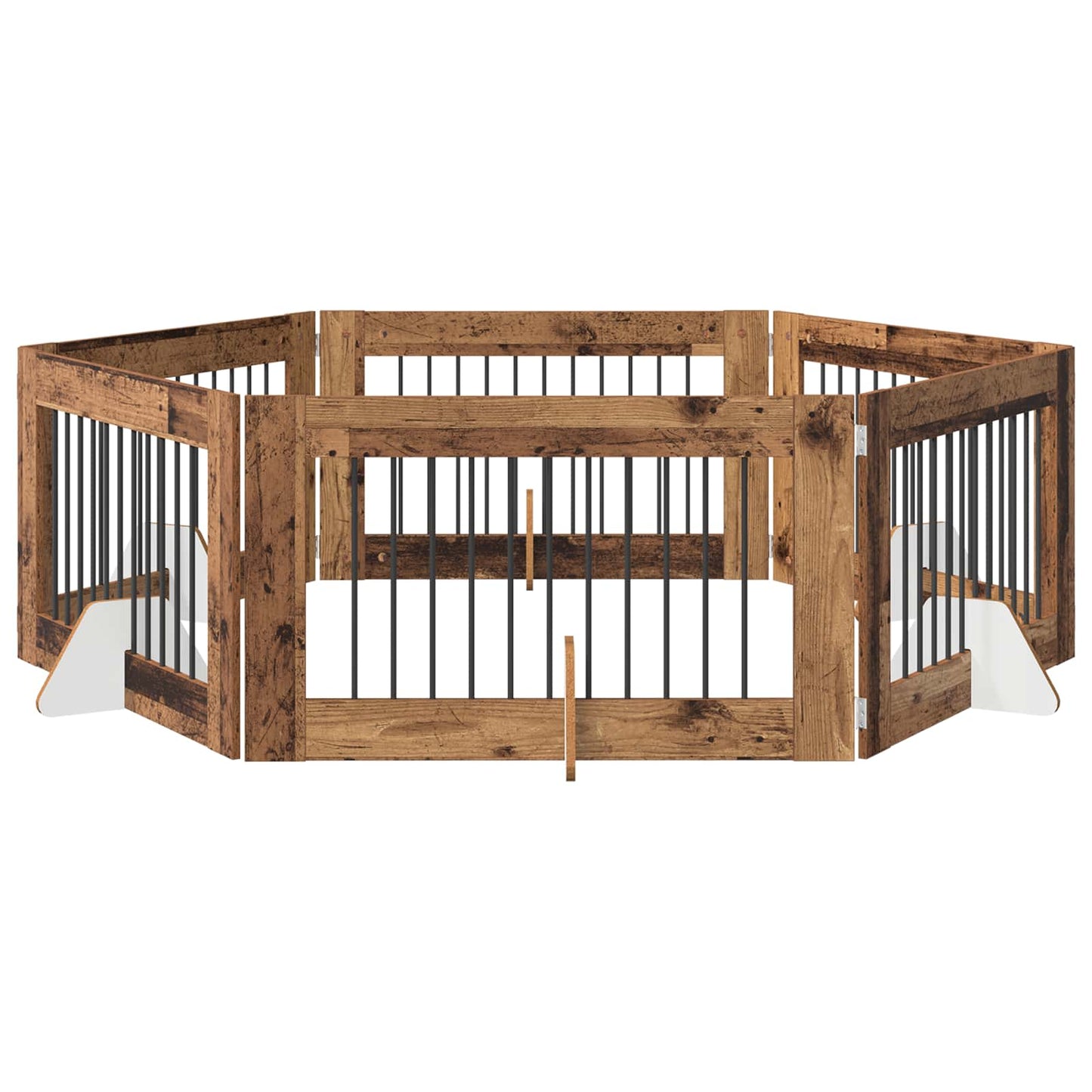 Foldbar hundegitter med stativer 6 pcs Gammelt tre 602 cm