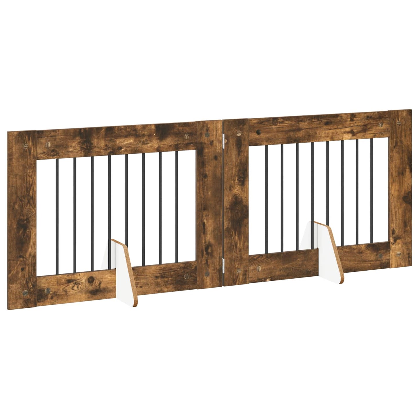 Foldbar hundegitter med stativer 2 pcs Røkt Eik 160,5 cm