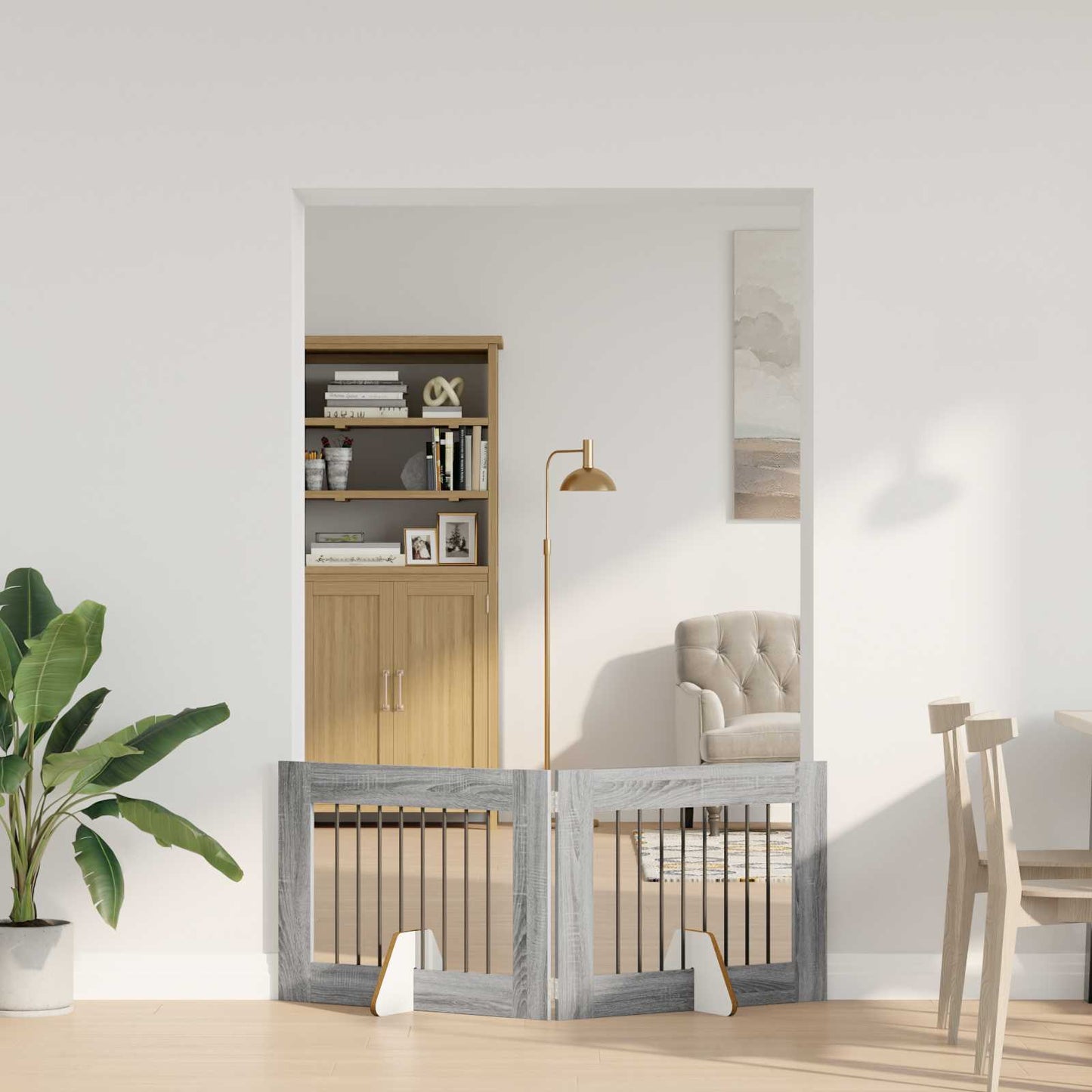 Foldbar hundegitter med stativer 2 pcs Grå sonoma 160,5 cm