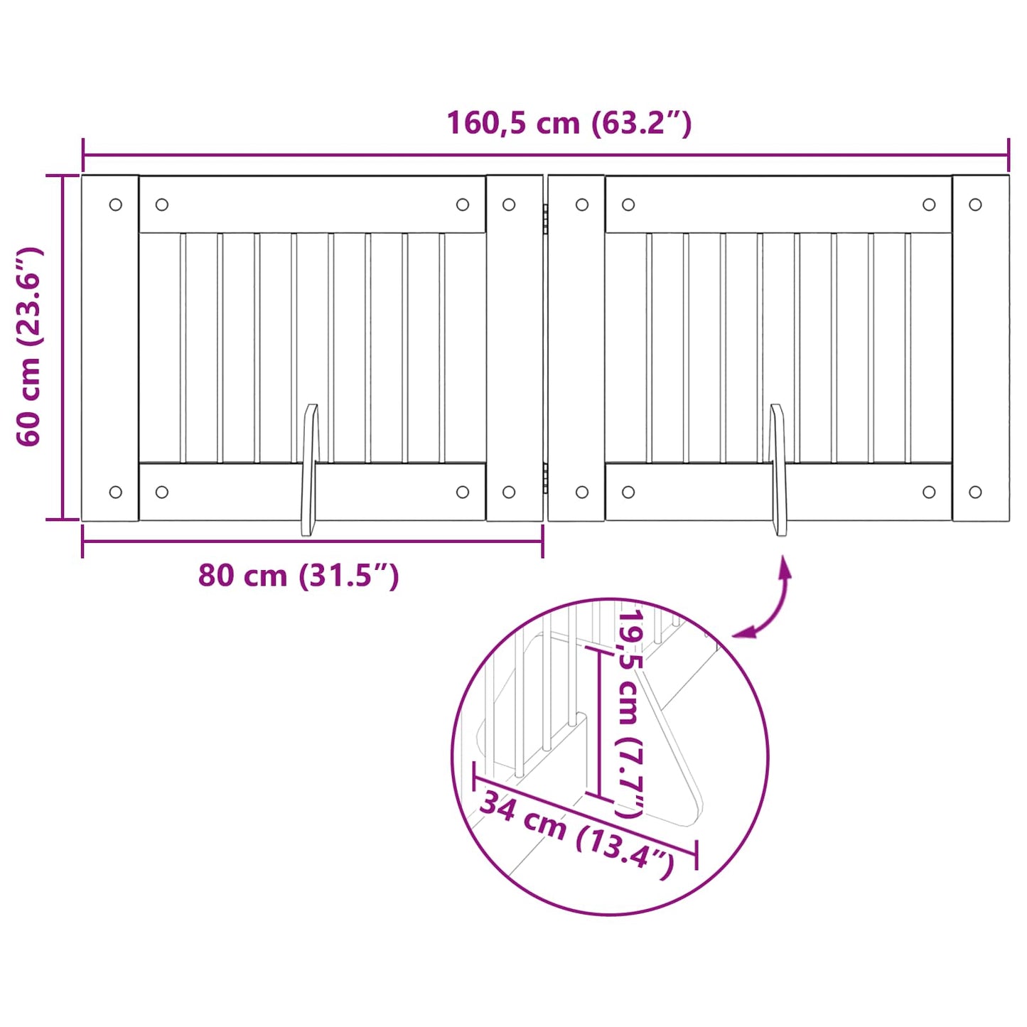 Foldbar hundegitter med stativer 2 pcs Gammelt tre 160,5 cm