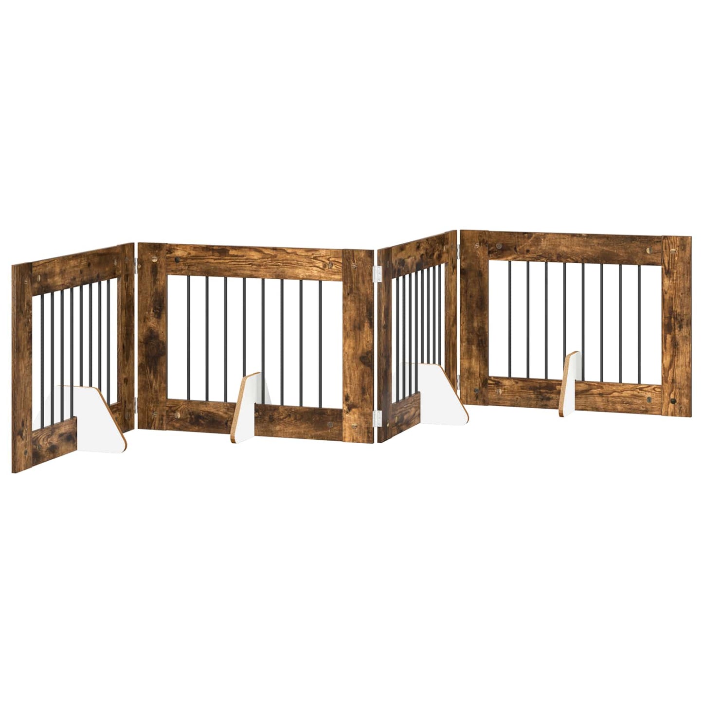 Foldbar hundegitter med stativer 4 pcs Røkt Eik 321 cm