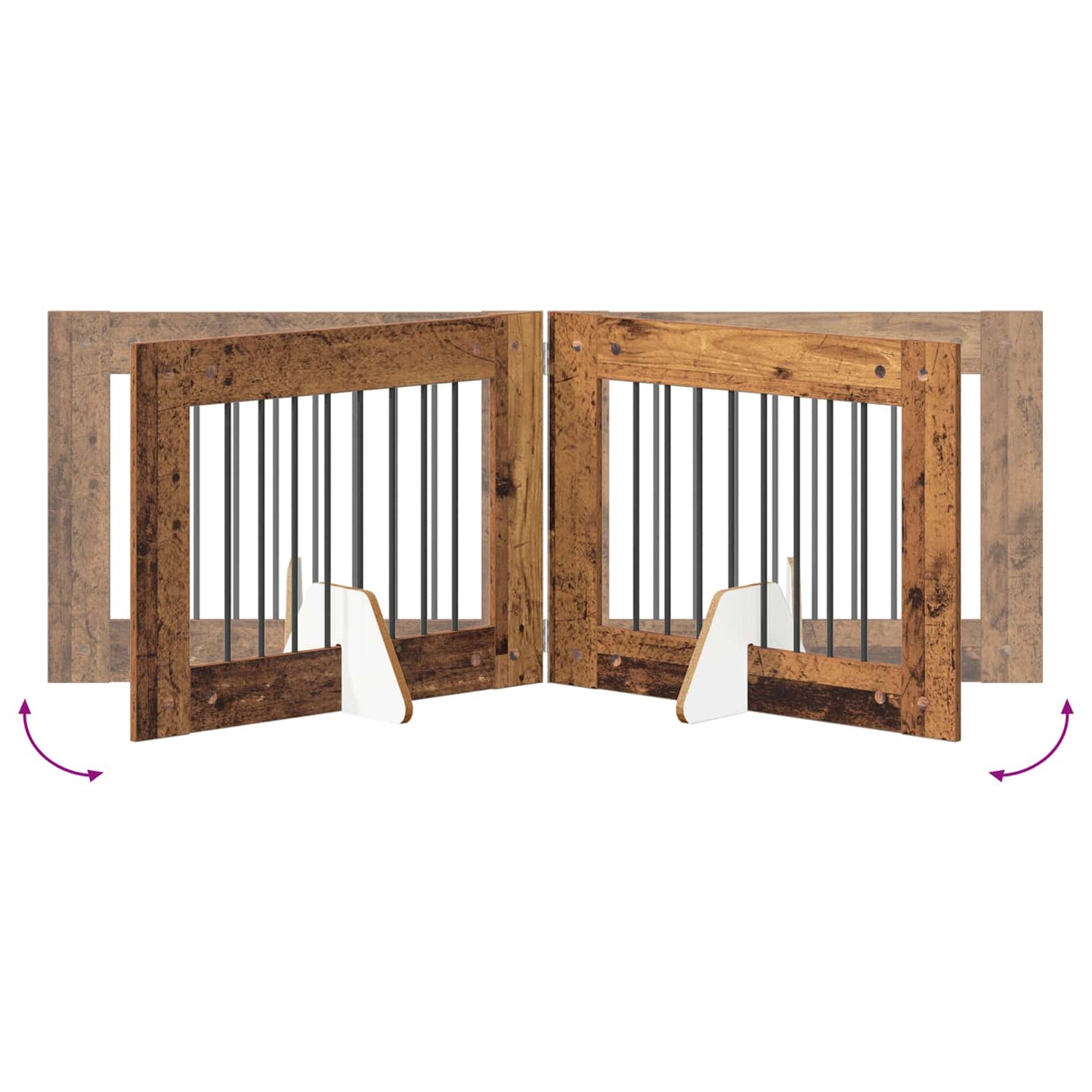 Foldbar hundegitter med stativer 4 pcs Gammelt tre 321 cm
