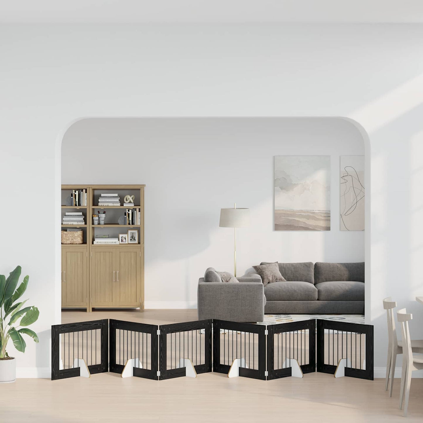 Foldbar hundegitter med stativer 6 pcs Svart eik 482 cm