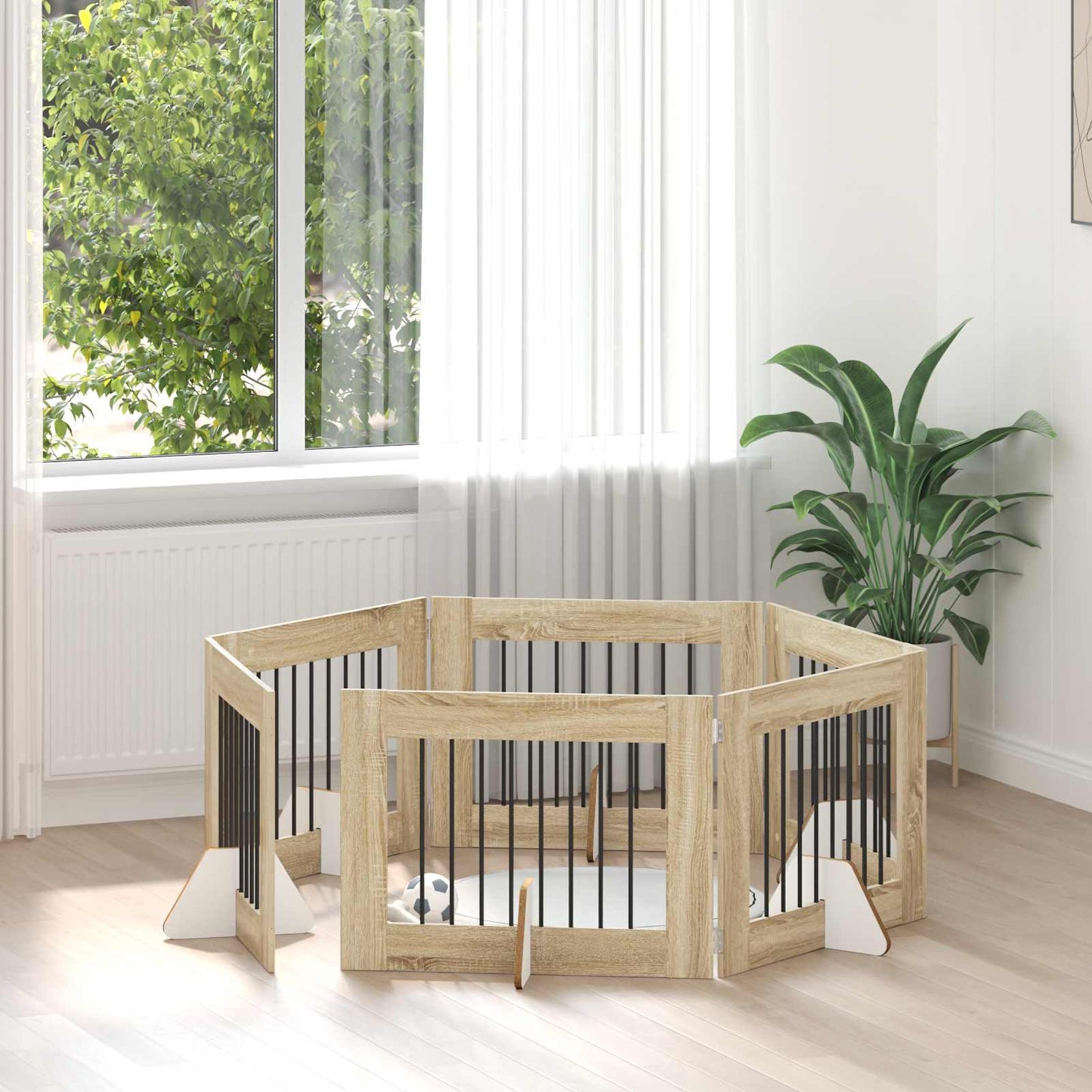 Foldbar hundegitter med stativer 6 pcs Sonoma eik 482 cm