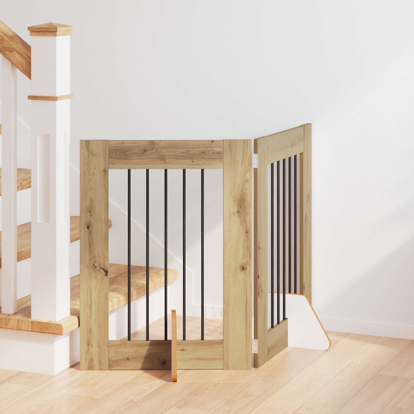 Foldbar hundegitter med stativer 2 pcs Artisan eik 120,5 cm