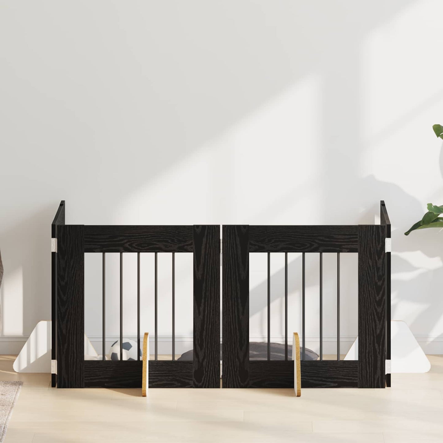 Foldbar hundegitter med stativer 4 pcs Svart eik 241 cm