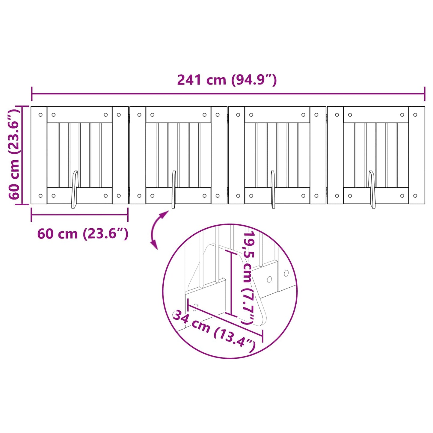 Hundegate med stender 4 pcs Sonoma eik 60 x 60 cm