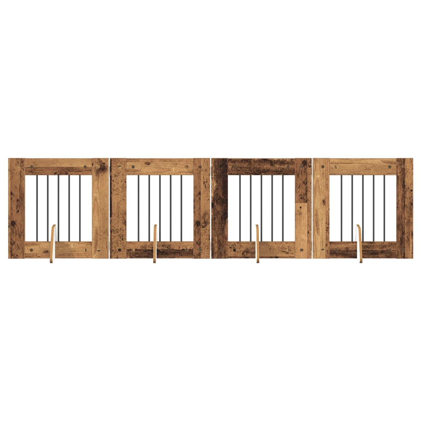 Foldbar hundegitter med stativer 4 pcs Gammelt tre 241 cm