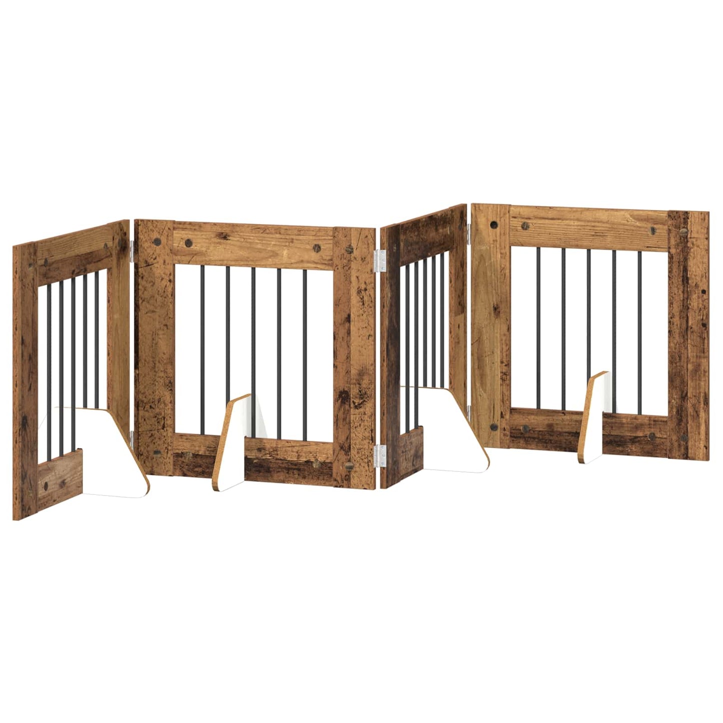 Foldbar hundegitter med stativer 4 pcs Gammelt tre 241 cm