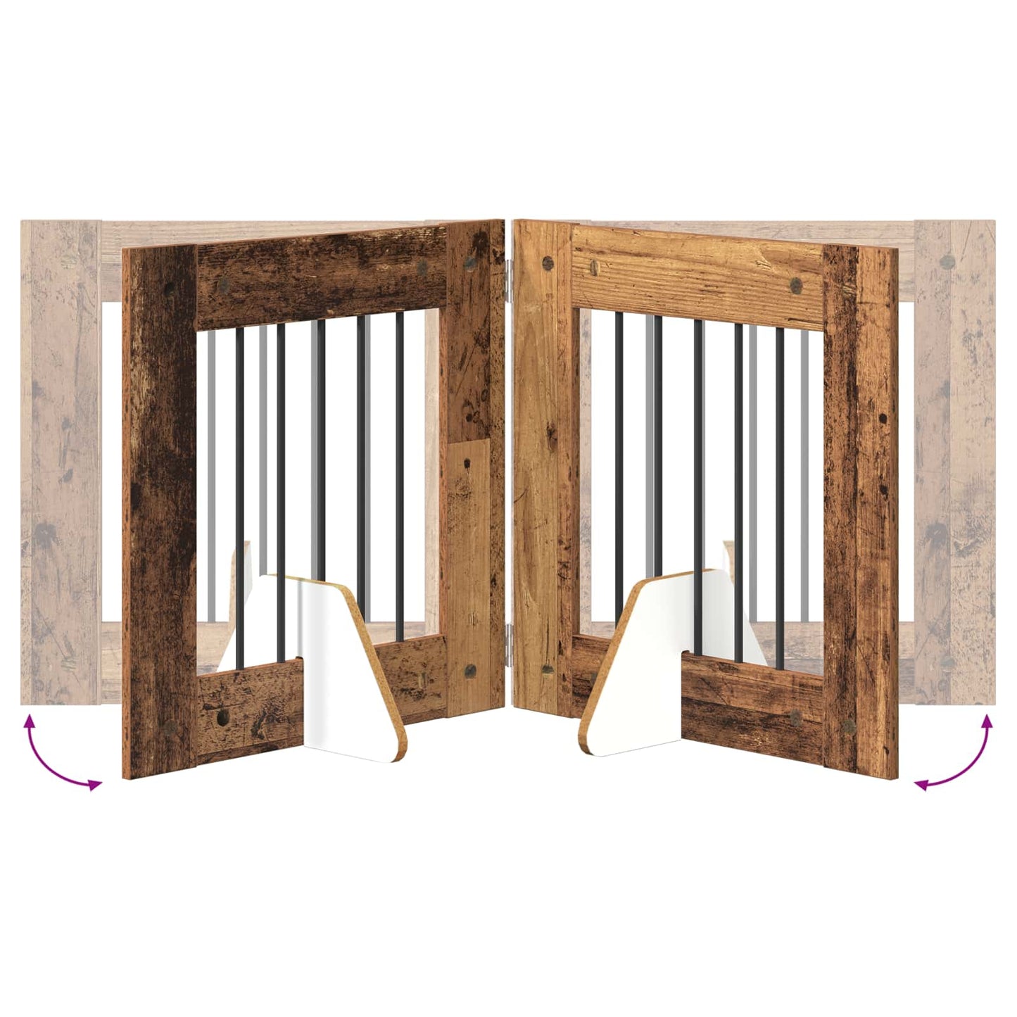 Foldbar hundegitter med stativer 4 pcs Gammelt tre 241 cm