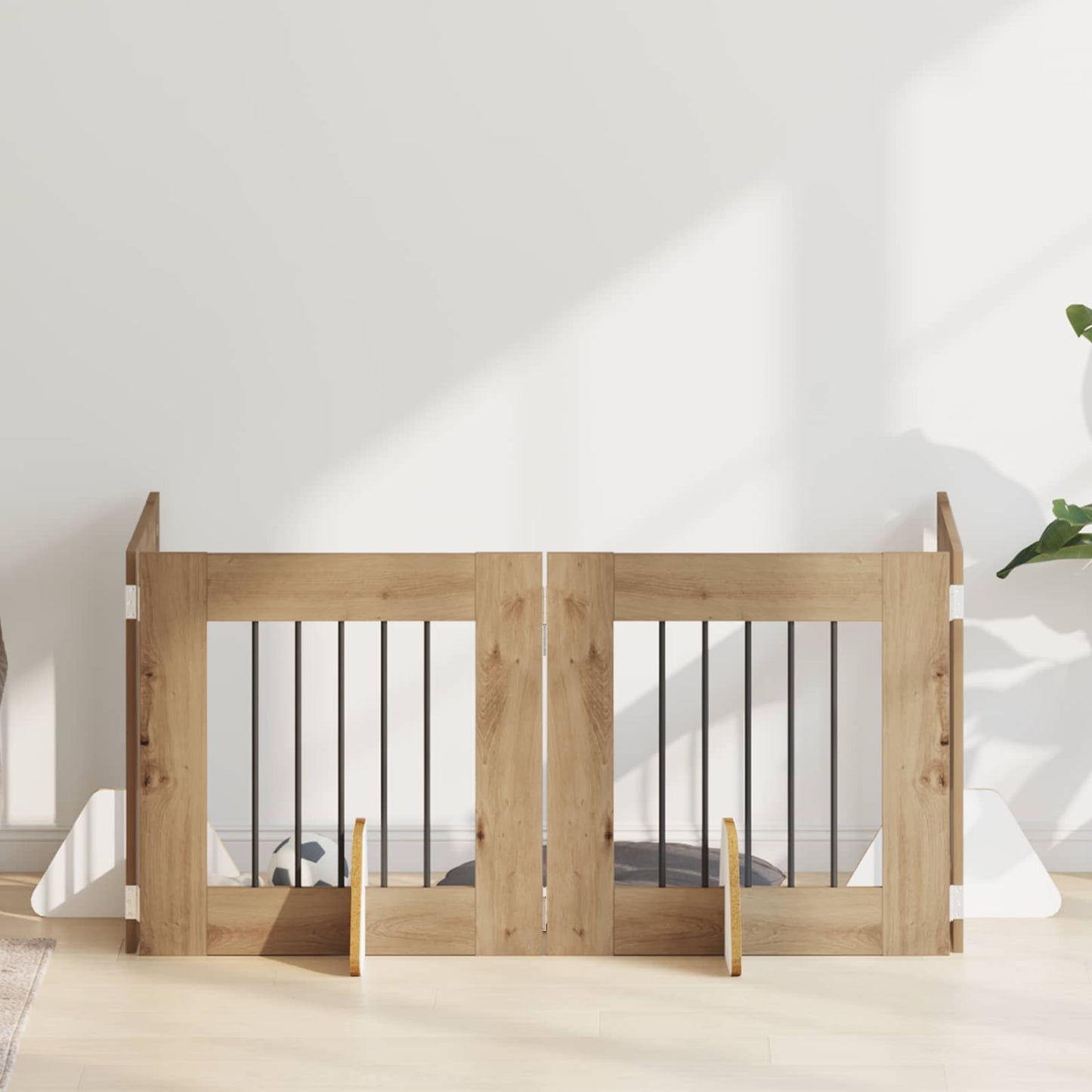 Foldbar hundegitter med stativer 4 pcs Artisan eik 241 cm