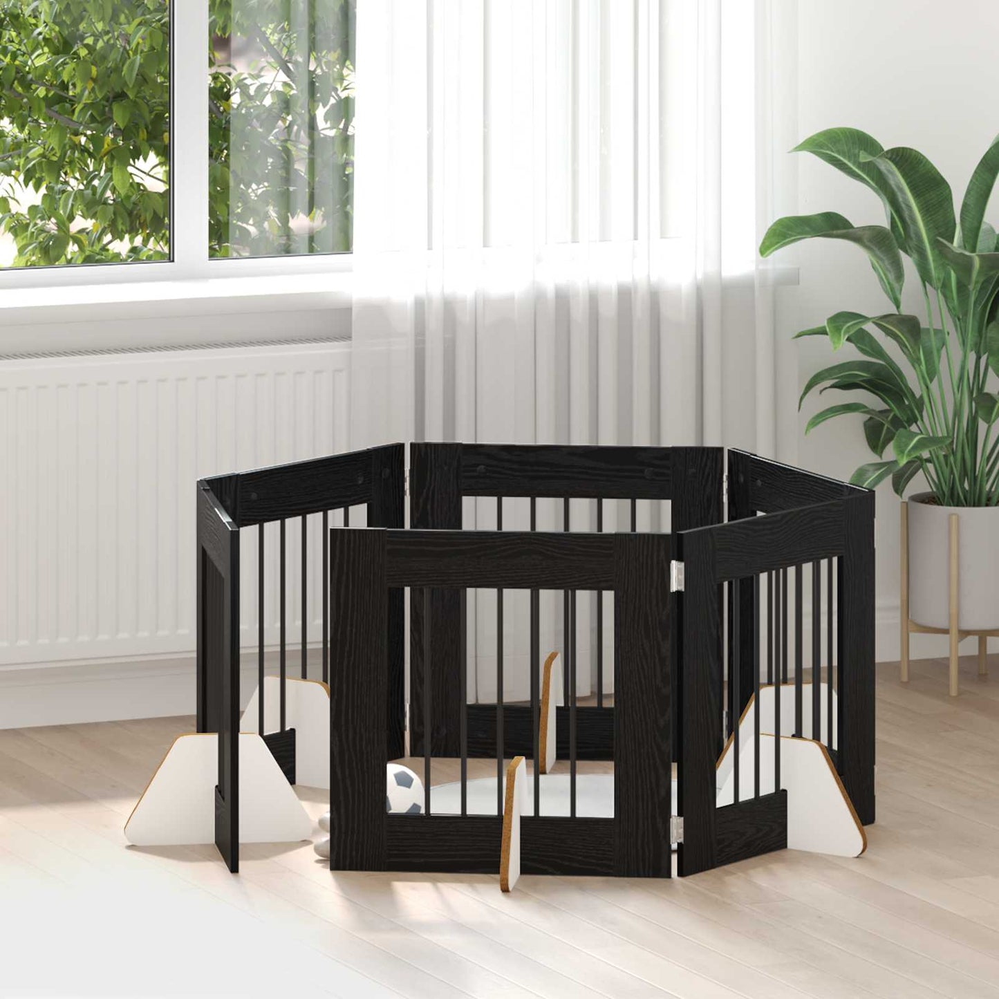 Foldbar hundegitter med stativer 6 pcs Svart eik 362 cm