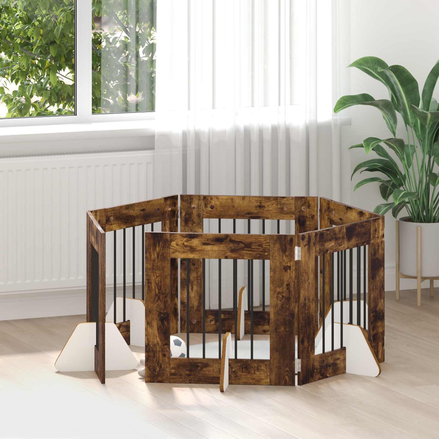 Foldbar hundegitter med stativer 6 pcs Røkt Eik 362 cm