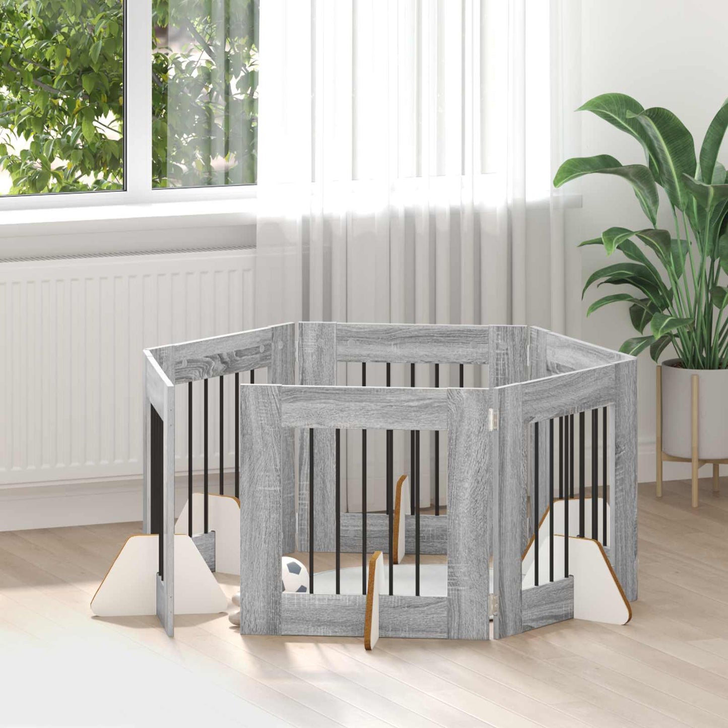 Foldbar hundegitter med stativer 6 pcs Grå sonoma 362 cm