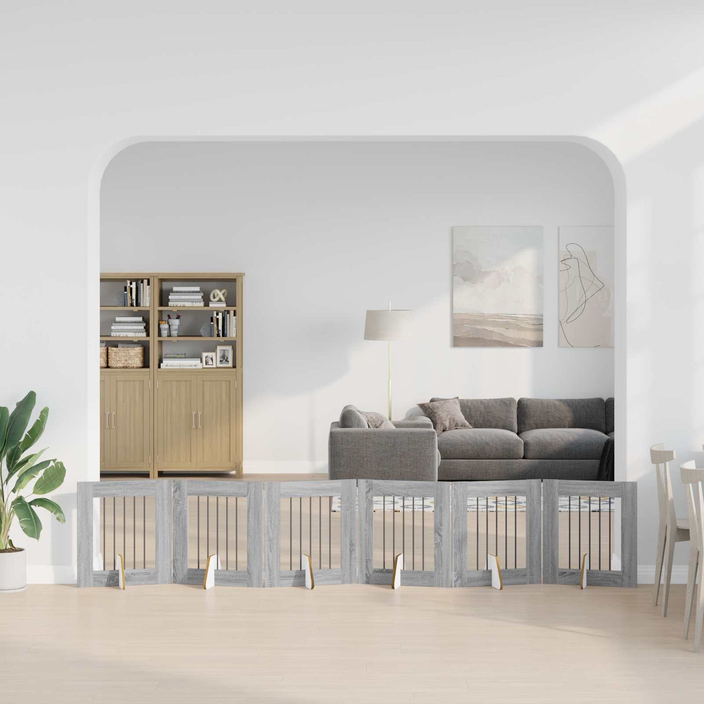 Foldbar hundegitter med stativer 6 pcs Grå sonoma 362 cm
