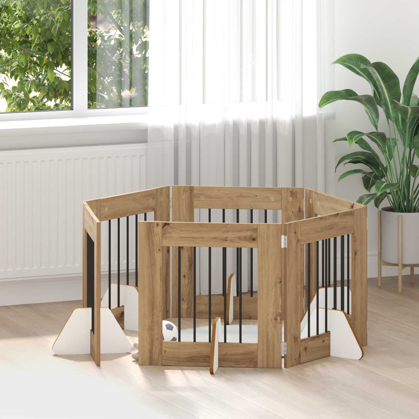 Hundegate med stender 6 pcs Artisan eik 60 x 60 cm