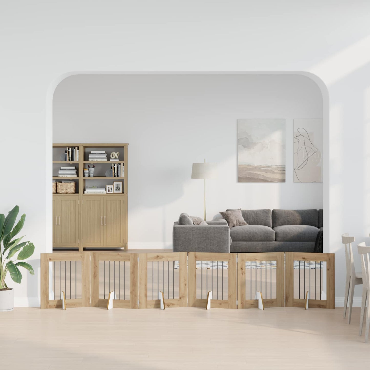 Hundegate med stender 6 pcs Artisan eik 60 x 60 cm