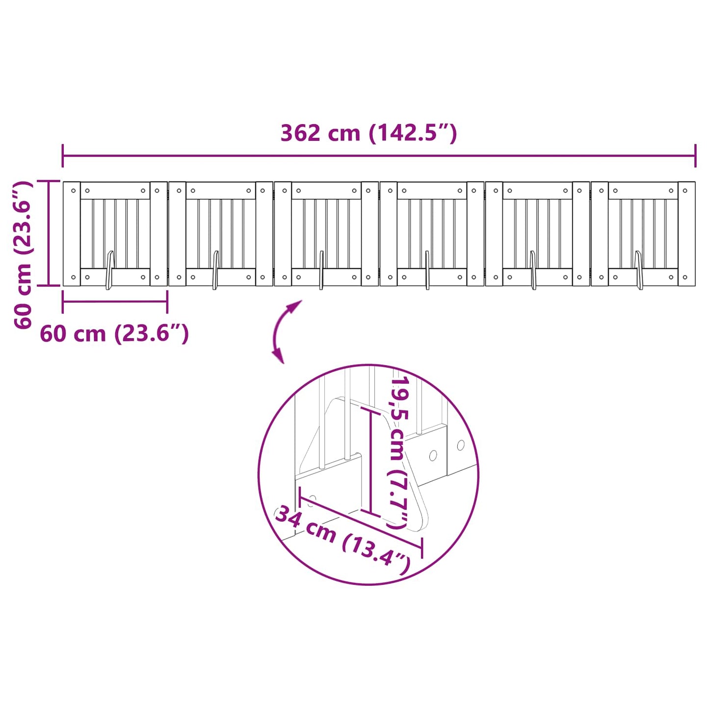 Hundegate med stender 6 pcs Artisan eik 60 x 60 cm