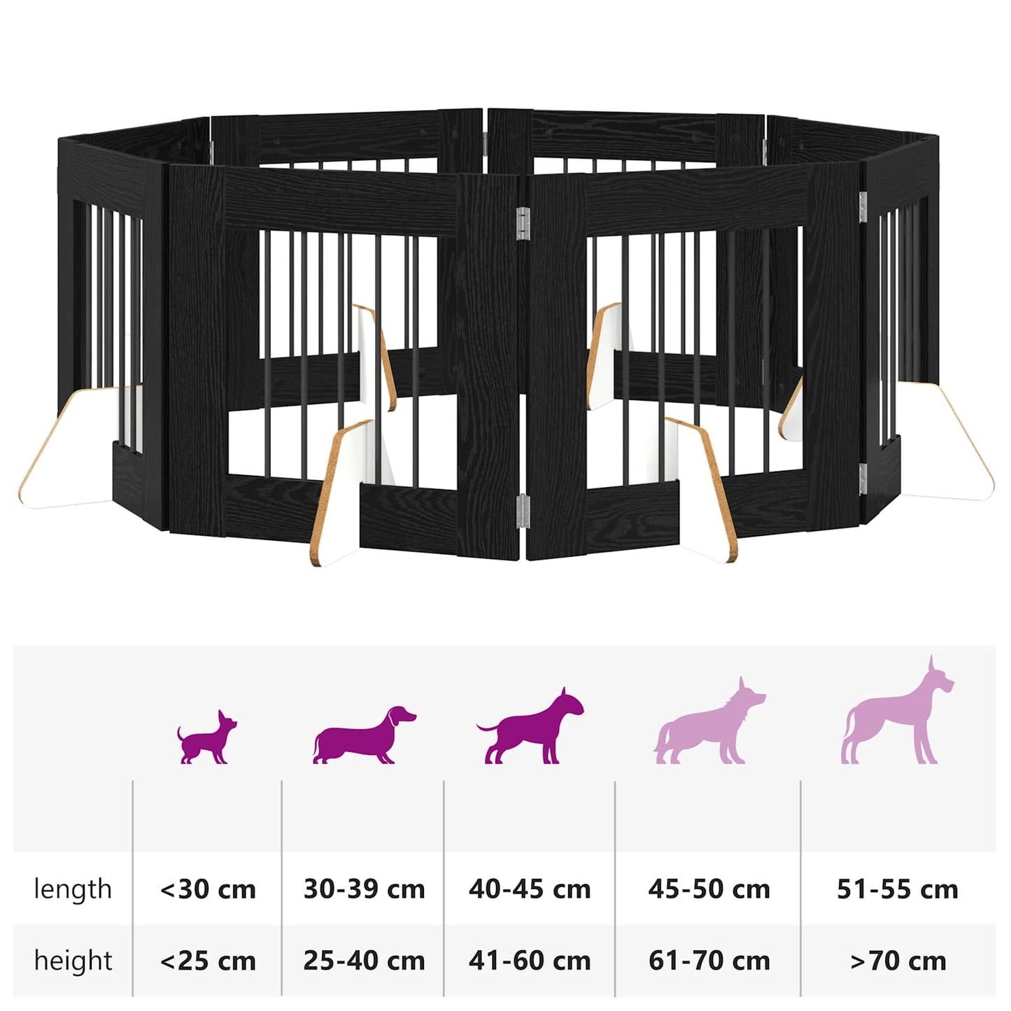 Foldbar hundegitter med stativer 8 pcs Svart eik 60 cm