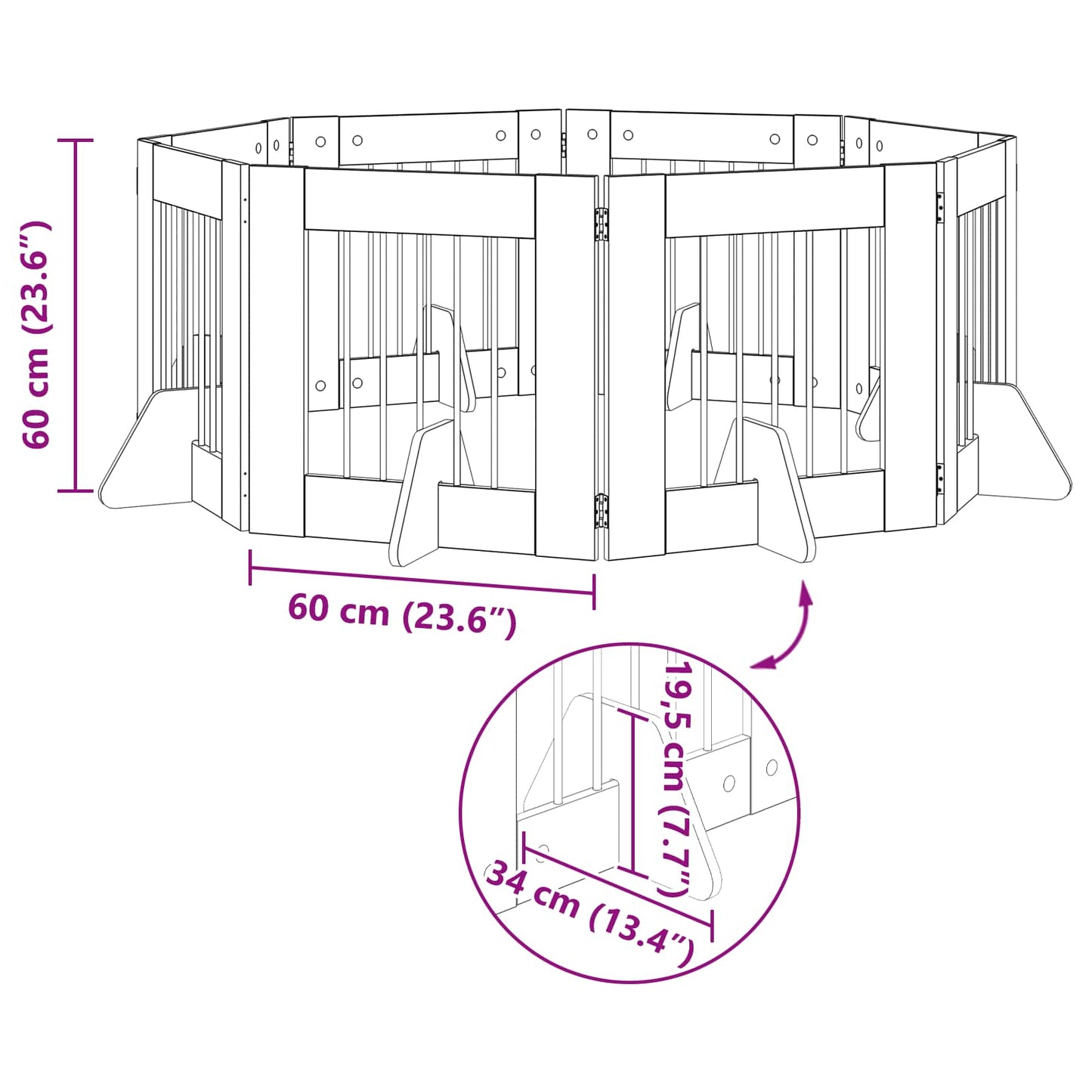 Hundegate med stender 8 pcs Sonoma eik 60 x 60 cm
