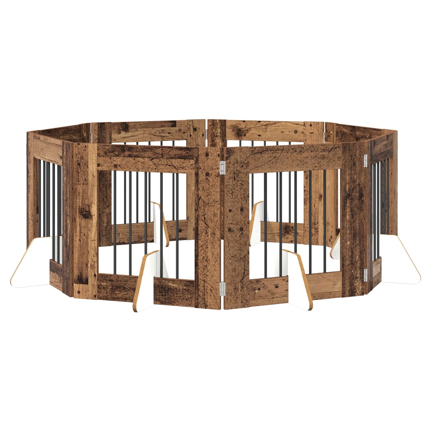 Foldbar hundegitter med stativer 8 pcs Gammelt tre 60 cm