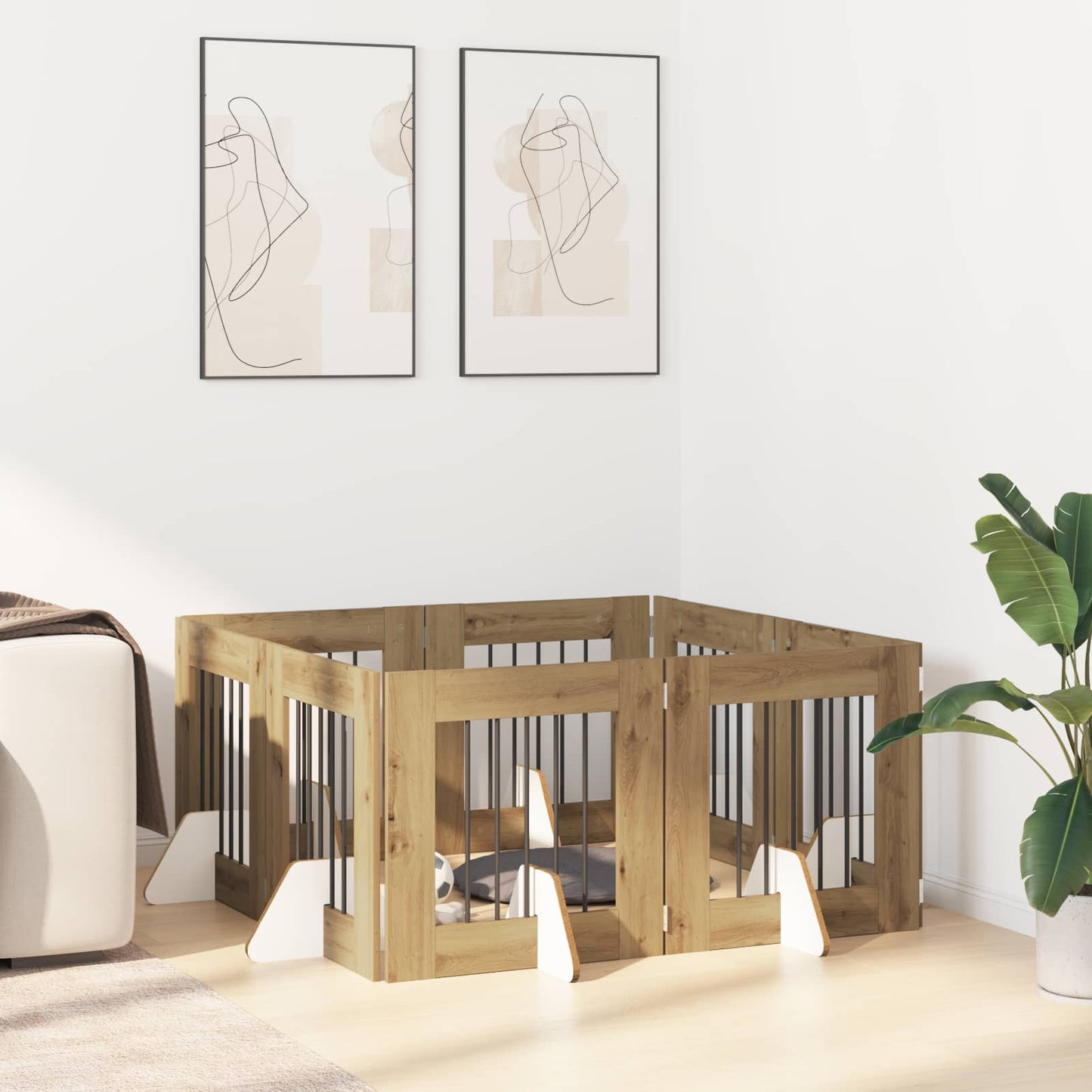 Foldbar hundegitter med stativer 8 pcs Artisan eik 60 cm